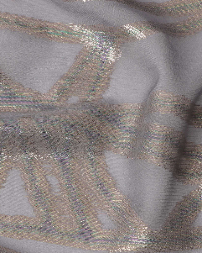 Grey Abstract Silk Chiffon Fabric with Metallic Lurex, 140 Cms, South Korea-D25488
