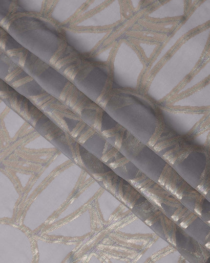 Grey Abstract Silk Chiffon Fabric with Metallic Lurex, 140 Cms, South Korea-D25488