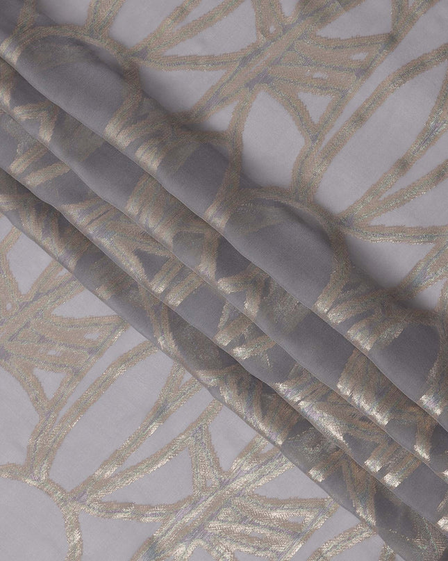 Grey Abstract Silk Chiffon Fabric with Metallic Lurex, 140 Cms, South Korea-D25488