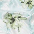 Light Blue Pure Silk Satin Fabric with Green Floral Print, 140 Cms Width, South Korea-D25355