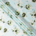 Light Blue Pure Silk Satin Fabric with Green Floral Print, 140 Cms Width, South Korea-D25355