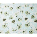 Light Blue Pure Silk Satin Fabric with Green Floral Print, 140 Cms Width, South Korea-D25355