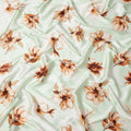Mint Green Pure Silk Satin Fabric with Brown Floral Print, 140 Cms Width, South Korea-D25357