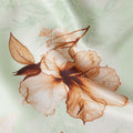 Mint Green Pure Silk Satin Fabric with Brown Floral Print, 140 Cms Width, South Korea-D25357