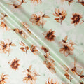 Mint Green Pure Silk Satin Fabric with Brown Floral Print, 140 Cms Width, South Korea-D25357