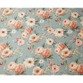 Dusty Blue Pure Silk Satin Fabric with Peach and Cream Floral Print, 140 Cms Width, South Korea-D25358