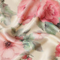 Cream Pure Silk Satin Fabric with Pink and Red Floral Print, 140 Cms Width, South Korea-D25359