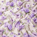 Ivory Pure Silk Satin Fabric with Purple Floral Print, 140 Cms Width, South Korea-D25356