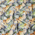 Lavender Pure Silk Satin Fabric with Yellow and White Floral Print, 140 Cms Width, South Korea-D25363