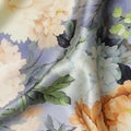 Lavender Pure Silk Satin Fabric with Yellow and White Floral Print, 140 Cms Width, South Korea-D25363
