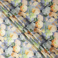 Lavender Pure Silk Satin Fabric with Yellow and White Floral Print, 140 Cms Width, South Korea-D25363