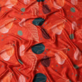 Red Pure Silk Satin Fabric with Abstract Leaf and Geometric Print, 140 Cms Width, South Korea-D25360