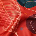 Red Pure Silk Satin Fabric with Abstract Leaf and Geometric Print, 140 Cms Width, South Korea-D25360