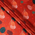 Red Pure Silk Satin Fabric with Abstract Leaf and Geometric Print, 140 Cms Width, South Korea-D25360