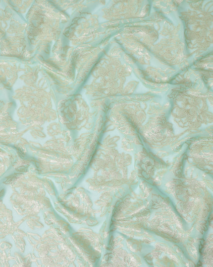 Mint Green Floral Silk Chiffon Garbasaar Metallic Lurex