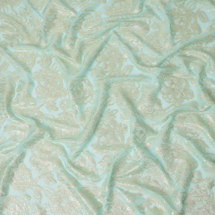 Mint Green Floral Silk Chiffon Garbasaar Metallic Lurex