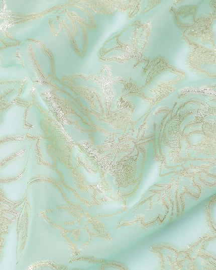 Mint Green Floral Silk Chiffon Garbasaar Metallic Lurex