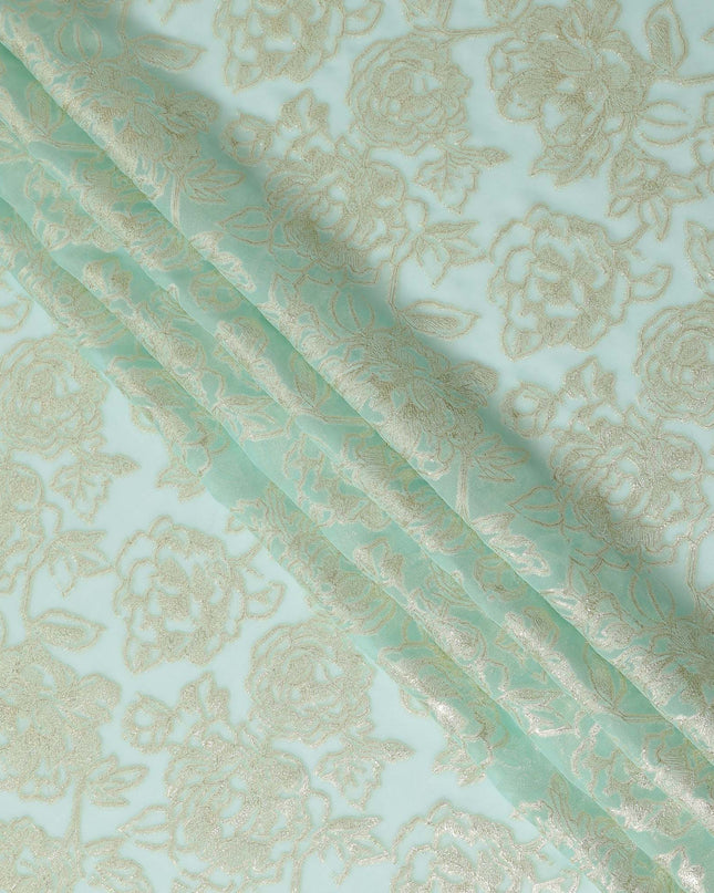 Mint Green Floral Silk Chiffon Garbasaar Metallic Lurex