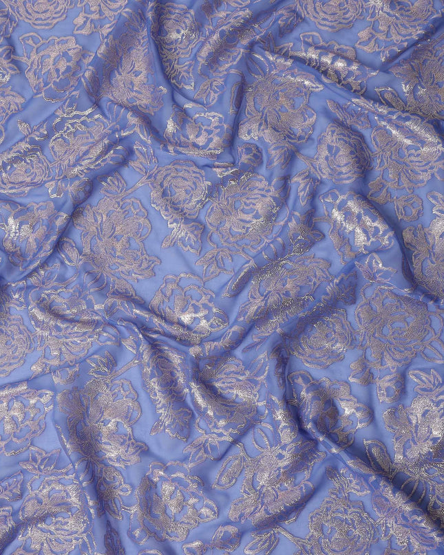 Blue Bouquet Silk Chiffon Garbasaar 2 Meter Piece