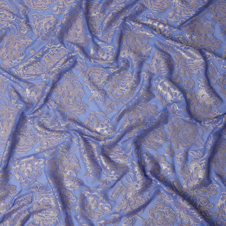 Blue Bouquet Silk Chiffon Garbasaar 2 Meter Piece