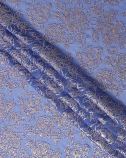 Blue Bouquet Silk Chiffon Garbasaar 2 Meter Piece