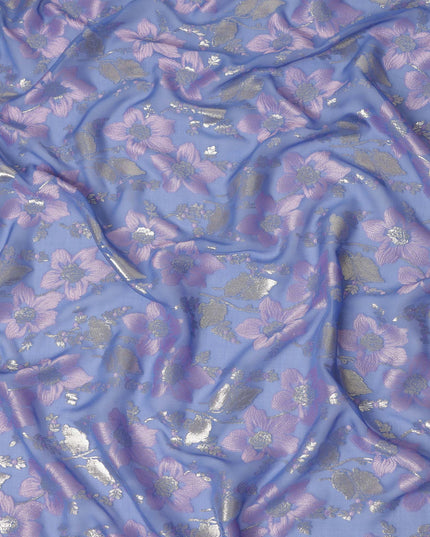 Purple Floral Silk Chiffon Garbasaar Metallic Lurex