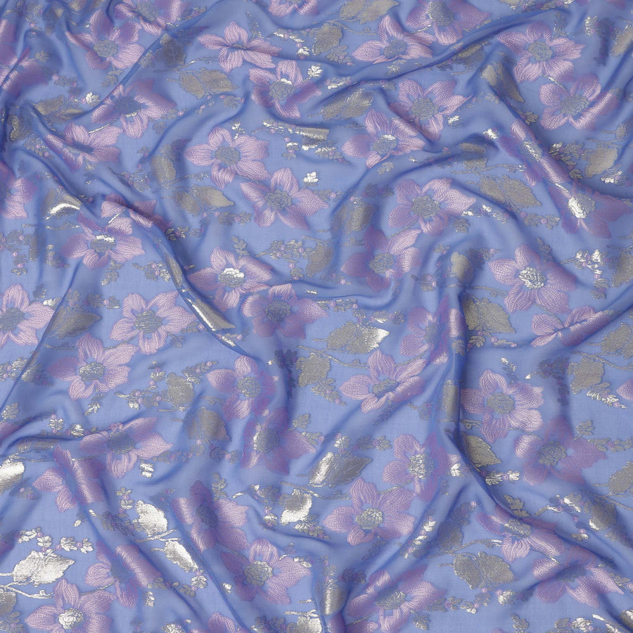 Purple Floral Silk Chiffon Garbasaar Metallic Lurex