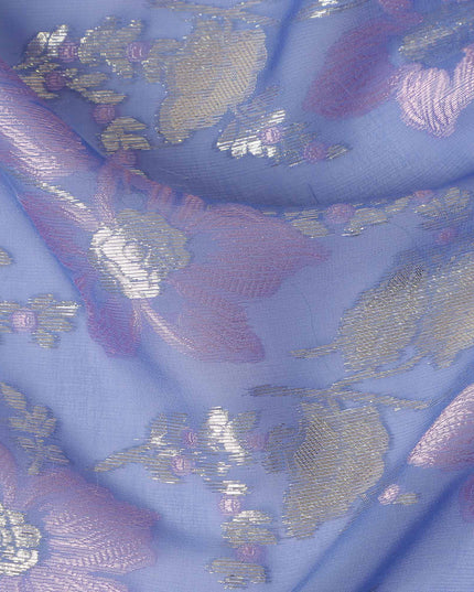 Purple Floral Silk Chiffon Garbasaar Metallic Lurex