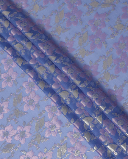 Purple Floral Silk Chiffon Garbasaar Metallic Lurex