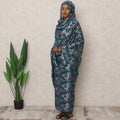 ثوب سوداني تقليدي أزرق مخضر، مصنوع من شيفون حرير نقي بطول 4.5 متر وقماش لوركس معدني مزهر، عرض 140 سم، صنع في كوريا الجنوبية - D24498