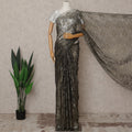 Black Gold Premium French Metallic Chantilly Lace Saree – 5.5 Meters Length, 110 Cms Width, Crafted in France-D26117