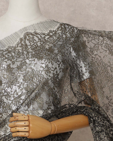 Black Gold Premium French Metallic Chantilly Lace Saree – 5.5 Meters Length, 110 Cms Width, Crafted in France-D26117
