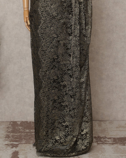 Black Gold Premium French Metallic Chantilly Lace Saree – 5.5 Meters Length, 110 Cms Width, Crafted in France-D26117