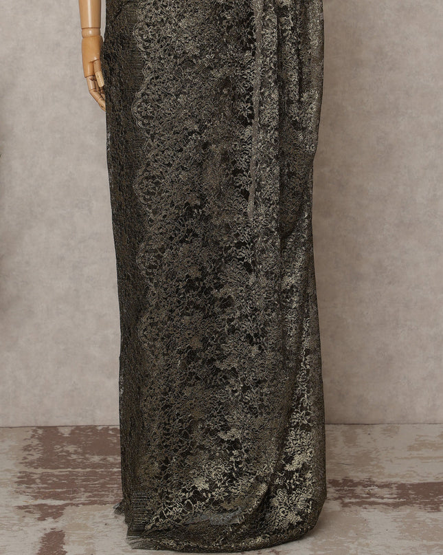 Black Gold Premium French Metallic Chantilly Lace Saree – 5.5 Meters Length, 110 Cms Width, Crafted in France-D26117