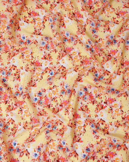Yellow Floral Gold Dot Viscose Crepe 110cm