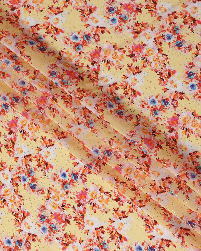 Yellow Floral Gold Dot Viscose Crepe 110cm