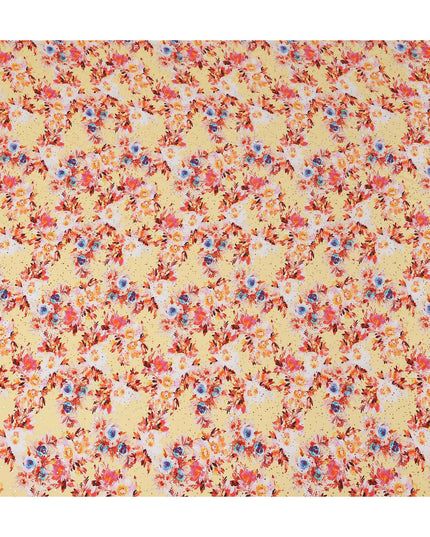 Yellow Floral Gold Dot Viscose Crepe 110cm