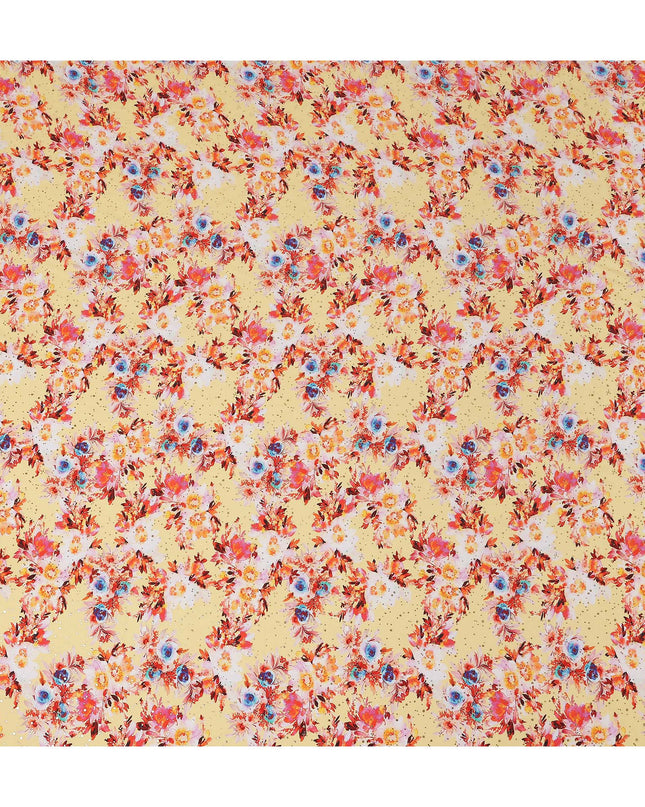 Yellow Floral Gold Dot Viscose Crepe 110cm