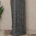 Charcoal Grey Premium French Chantilly Saree Lace With Stone Work 110 Cms Width 5.5 Meters Piece Elegant Floral Net Lace From France-D27695