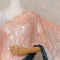 Peach and Teal Premium French Ombre Chantilly Lace Saree with Stone Work – 5.5 Meters Length, 110 Cms Width, Crafted in France-D26104