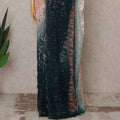 Peach and Teal Premium French Ombre Chantilly Lace Saree with Stone Work – 5.5 Meters Length, 110 Cms Width, Crafted in France-D26104