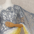 Grey and Yellow Premium French Ombre Chantilly Lace Saree with Stone Work – 5.5 Meters Length, 110 Cms Width, Crafted in France-D26108