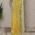 Grey and Yellow Premium French Ombre Chantilly Lace Saree with Stone Work – 5.5 Meters Length, 110 Cms Width, Crafted in France-D26108