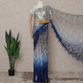 Silver and Royal Blue Premium French Ombre Chantilly Lace Saree with Stone Work – 5.5 Meters Length, 110 Cms Width, Crafted in France-D26110