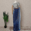 Silver and Royal Blue Premium French Ombre Chantilly Lace Saree with Stone Work – 5.5 Meters Length, 110 Cms Width, Crafted in France-D26110