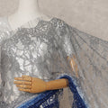 Silver and Royal Blue Premium French Ombre Chantilly Lace Saree with Stone Work – 5.5 Meters Length, 110 Cms Width, Crafted in France-D26110