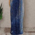 Silver and Royal Blue Premium French Ombre Chantilly Lace Saree with Stone Work – 5.5 Meters Length, 110 Cms Width, Crafted in France-D26110
