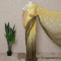 Yellow and Olive Premium French Ombre Chantilly Lace Saree with Stone Work – 5.5 Meters Length, 110 Cms Width, Crafted in France-D26105