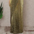 Yellow and Olive Premium French Ombre Chantilly Lace Saree with Stone Work – 5.5 Meters Length, 110 Cms Width, Crafted in France-D26105