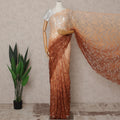 Peach and Copper Premium French Ombre Chantilly Lace Saree with Stone Work – 5.5 Meters Length, 110 Cms Width, Crafted in France-D26106